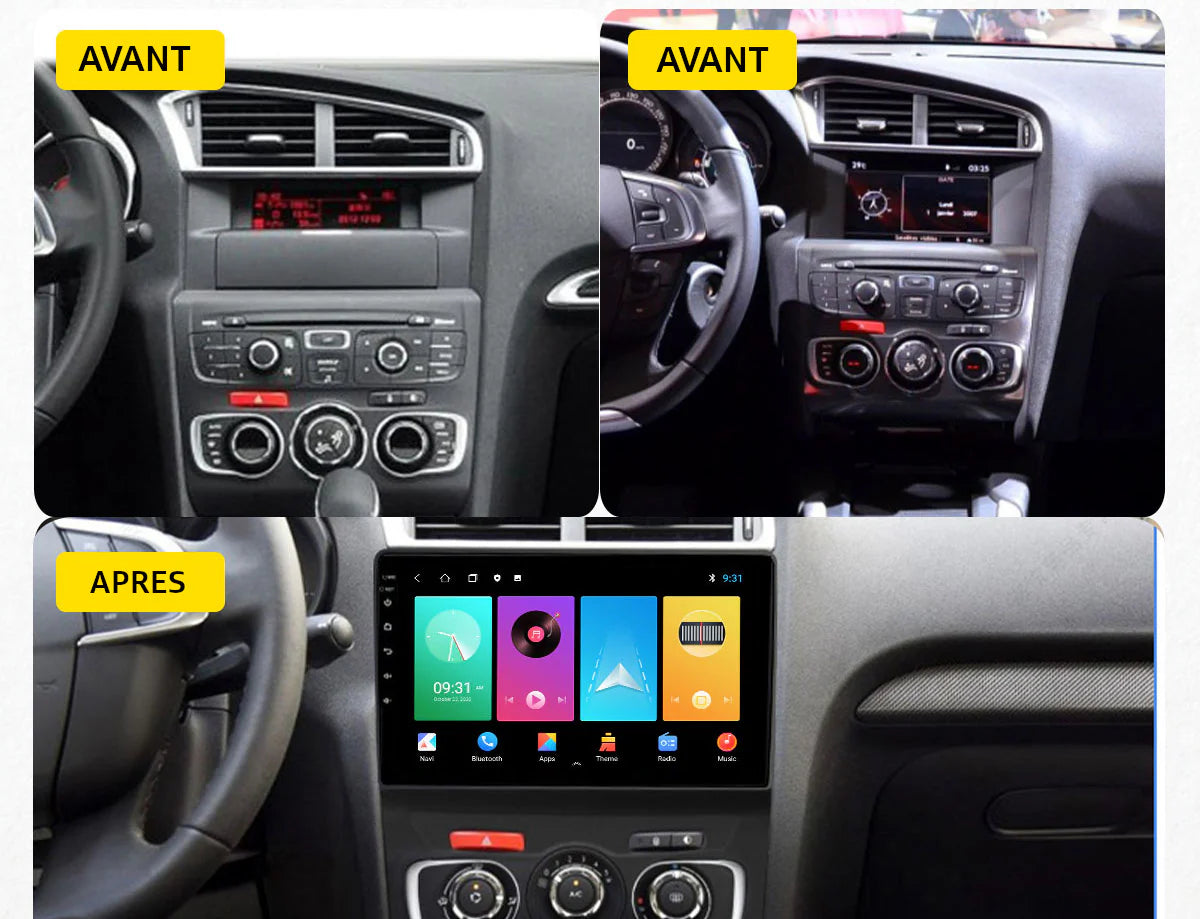 Autoradio GPS CITROEN C4 de 2011 à 2018 Version Android 13 avec Android Auto et Apple Carplay sans fil intégré
