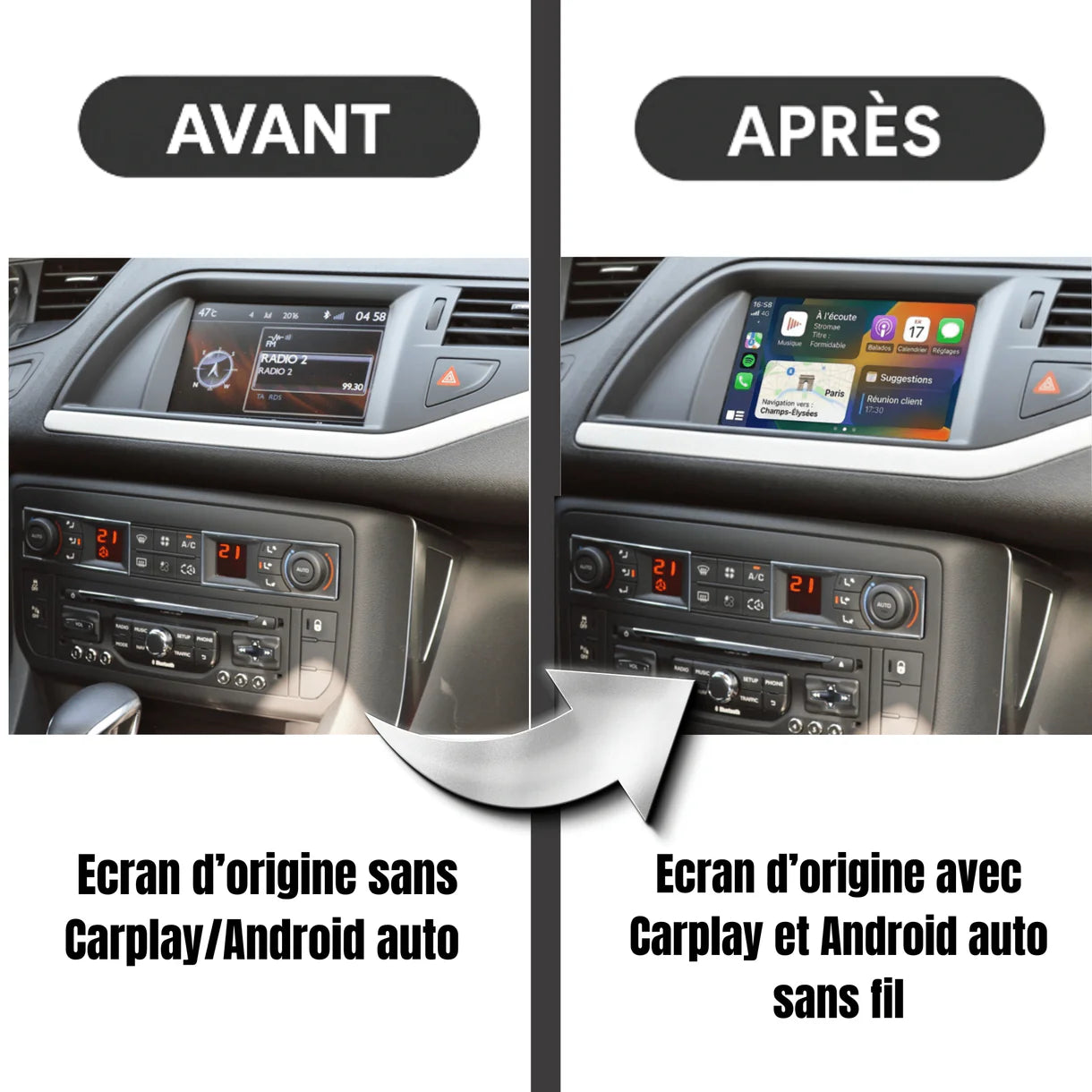 Boîtier CarPlay & Android Auto sans fil Citroën C5 (2008–2017) – Compatible NG4, RNEG, RNEG2