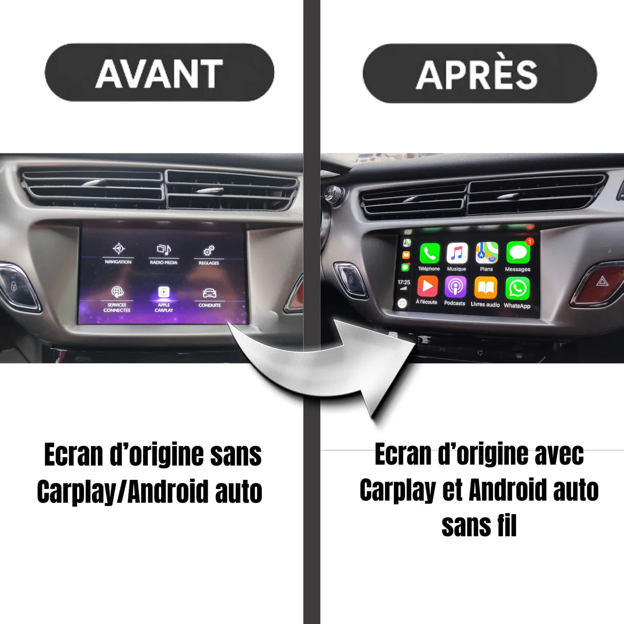 Boîtier Carplay et Android Auto pour Citroën C3 de 2013 à 2016 avec systèmes SMEG/SMEG+
