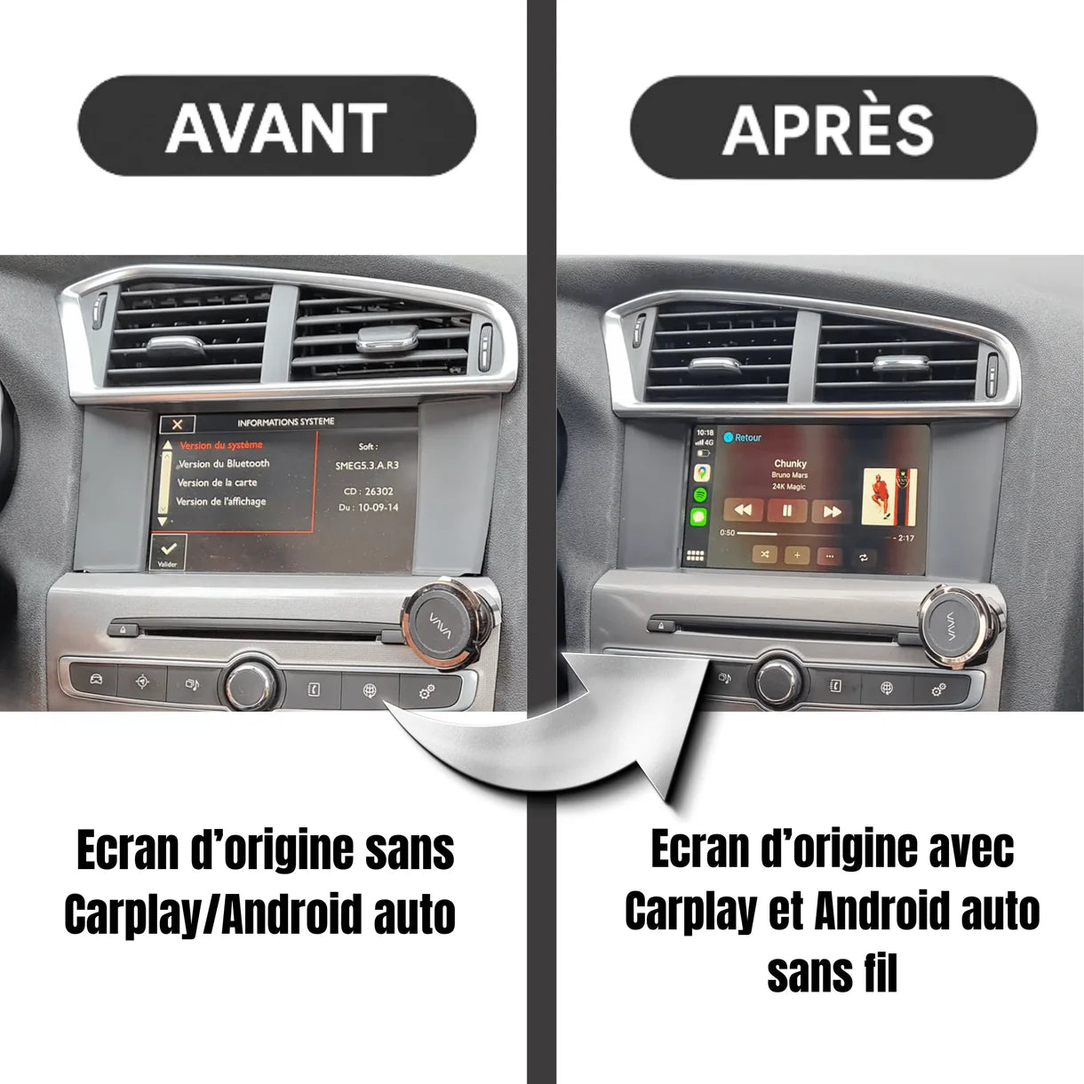 Apple Carplay et Android Auto pour Citroën C4 de 2014 à 2018 avec système SMEG/SMEG+