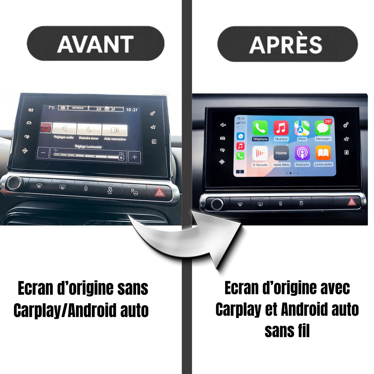 Apple Carplay et Android Auto pour Citroën C4 CACTUS Phase 1 de 2014 à 2018 avec système SMEG/SMEG+